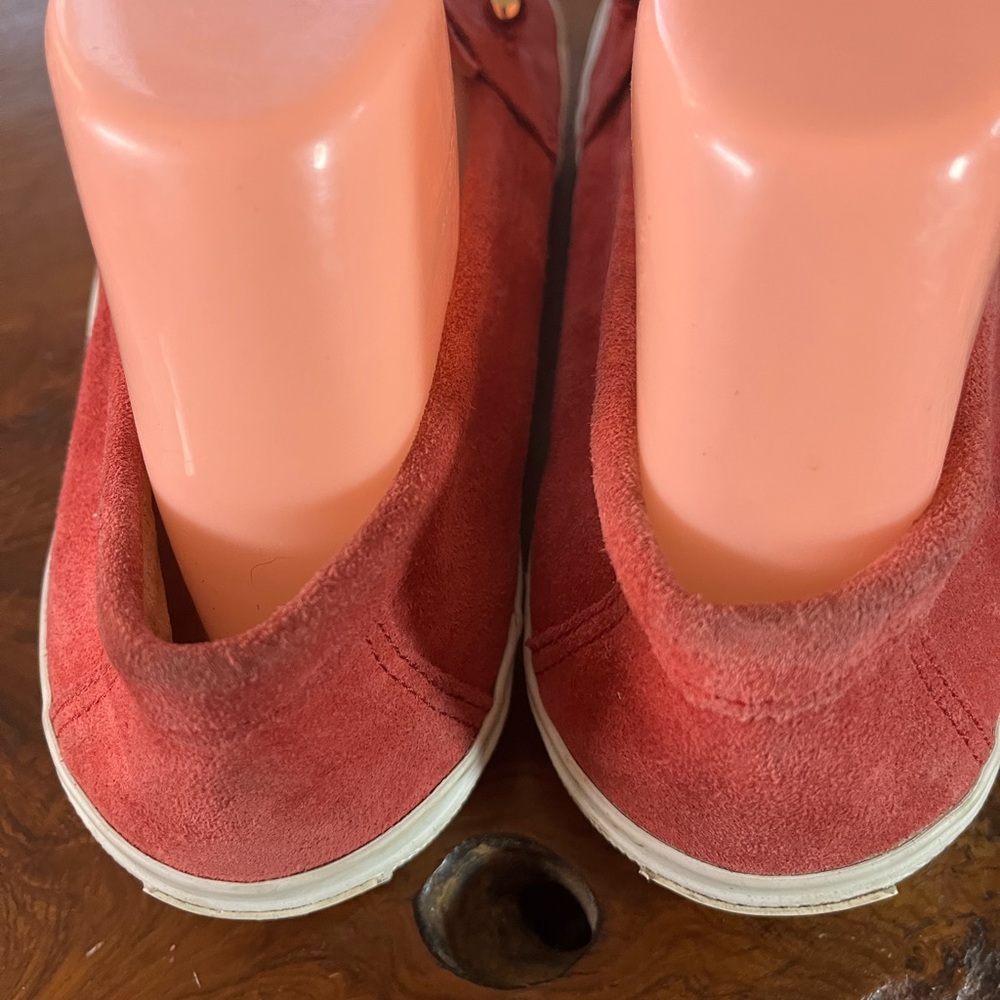 Coach “Corey” Red Suede Loafers Size 8.5 Gold Hardware White Rubber Sole - Picture 7 of 9